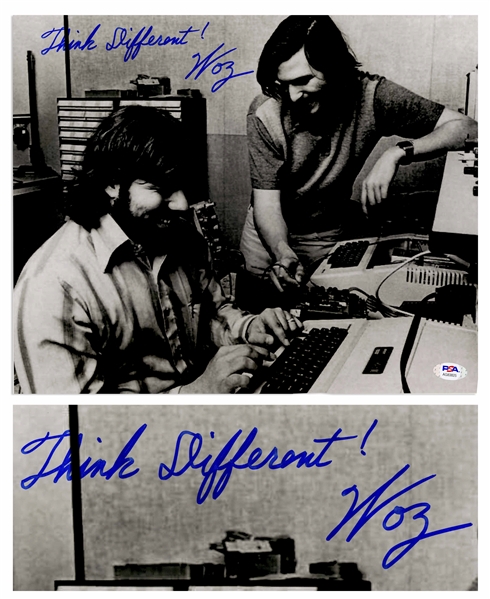 Steve Wozniak Signed 14'' x 11'' Photo of Him With Steve Jobs, Writing ''Think Different!'' -- With PSA/DNA COA